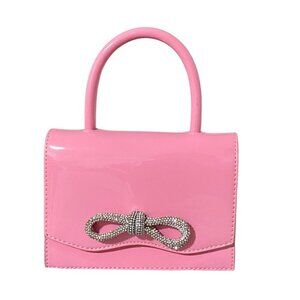 Pink Single Handle Mini Patent Handbag Rhinestone Bow